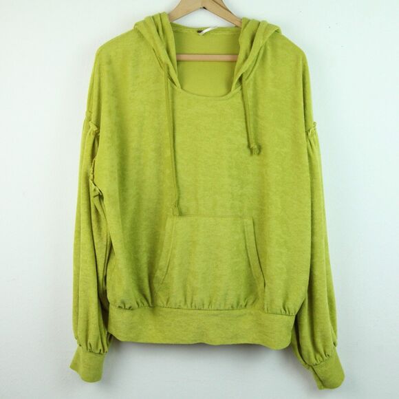 Free People XS Hoodie Sweatshirt Pullover Green Boho Grunge Oversize Terrycloth - Picture 1 of 8